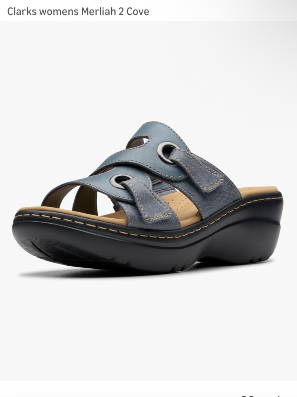 Clarks Women's Merliah 2 Cove Blue Leather Slide Sandal Size 7